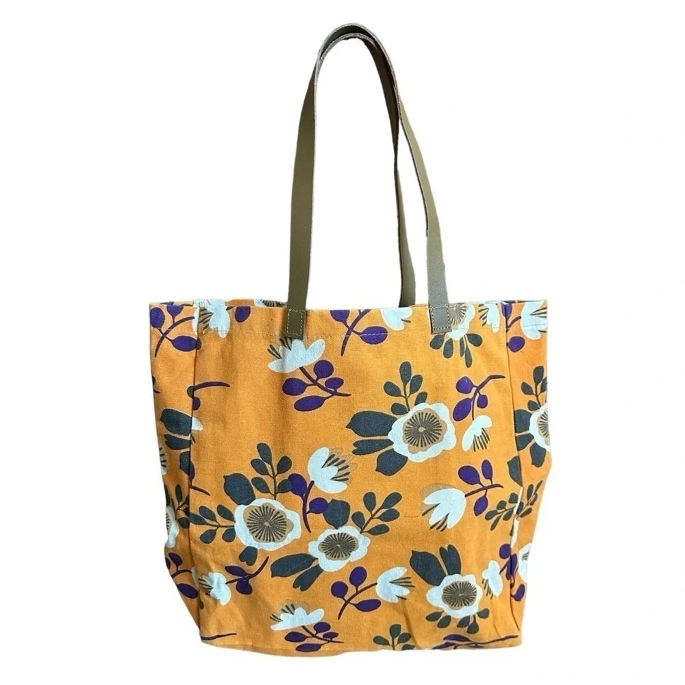 Boutique Tote Bag Orange NWOT Floral Print Sustainable Cotton Shopping Bag